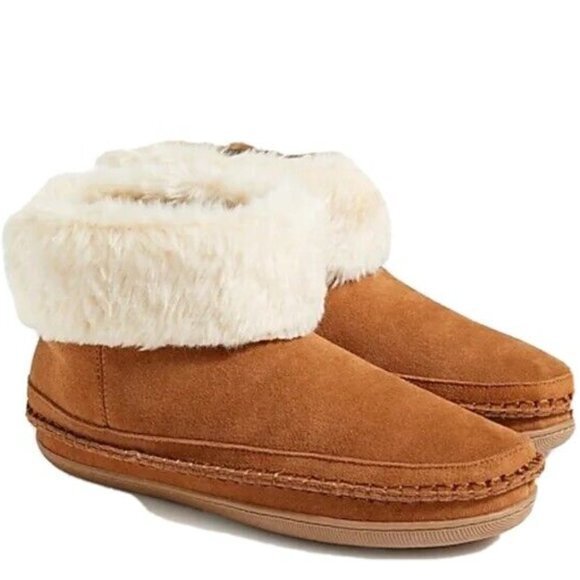 J. Crew Suede Slipper Boots Shearling Nutmeg NEW! - Picture 1 of 7